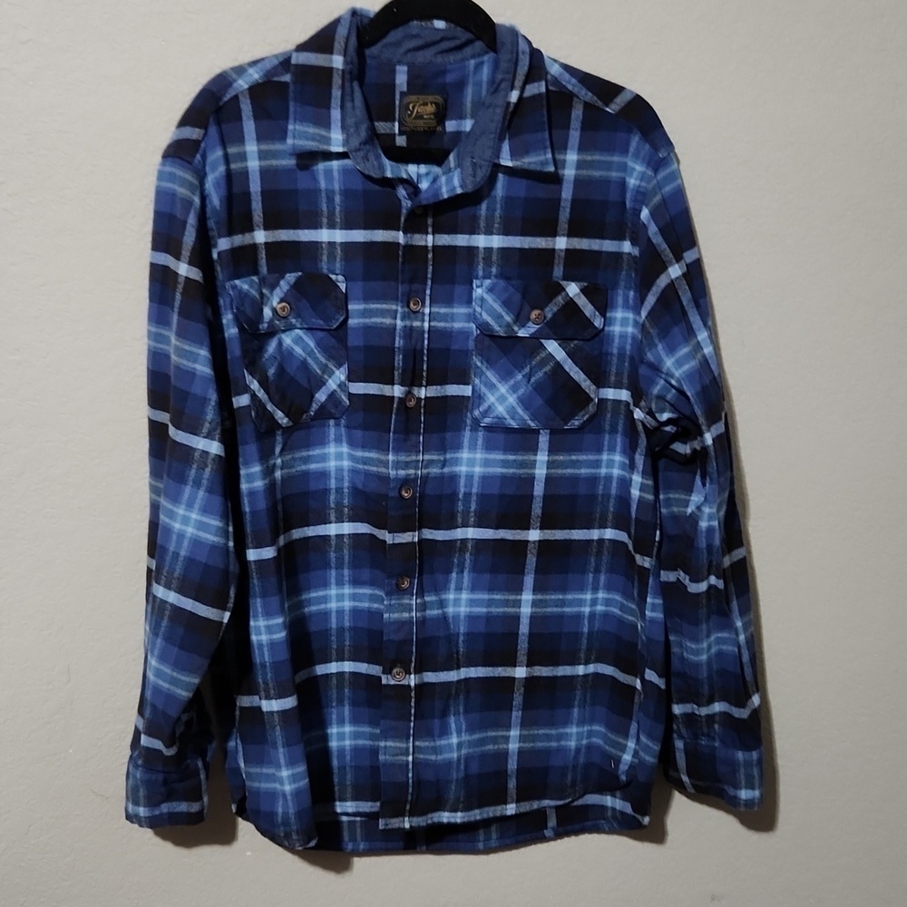 Jachs Shirt Mens Size XL Western Heritage Flannel Blue Plaid Button Down